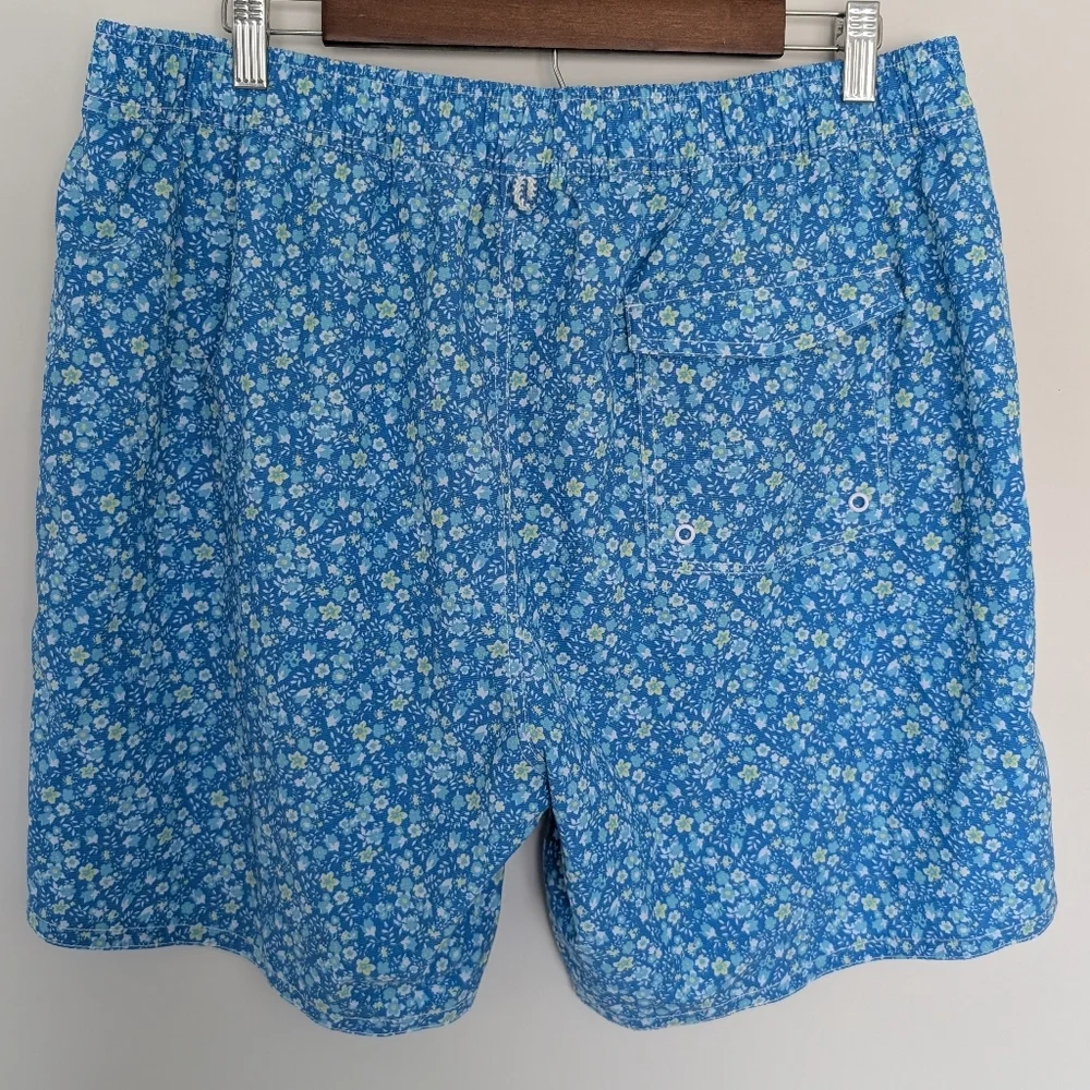 Johnnie-O Men's Riptide Blue Tyndall Floral Graphic Print Swim Trunks Size XL